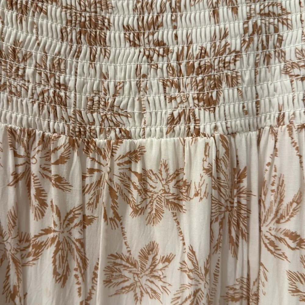 1. State Floral Print Dress in Cream and Brown vacation one shoulder - Picture 3 of 4